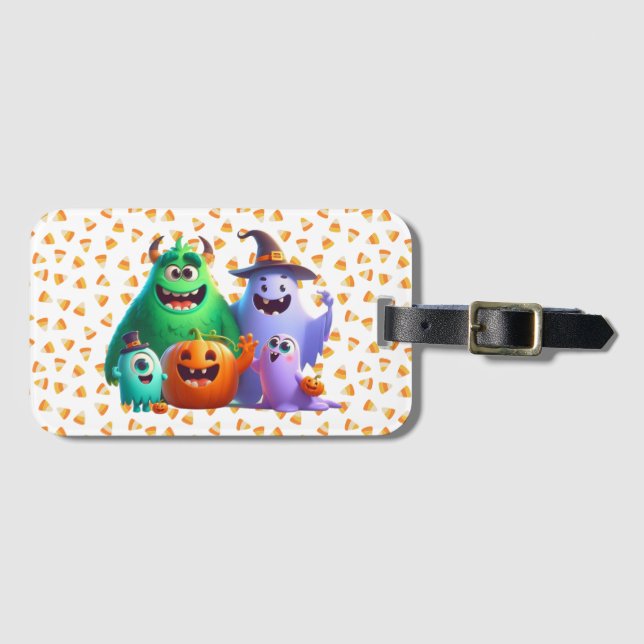 Étiquette À Bagage Cute et Cool, monstres d'Halloween (Devant Horizontal)