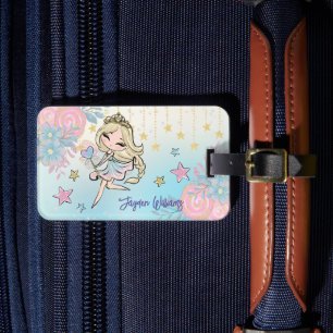 Étiquette À Bagage Cute Fairy Blonde Coiffeuse fille Nom personnalisé