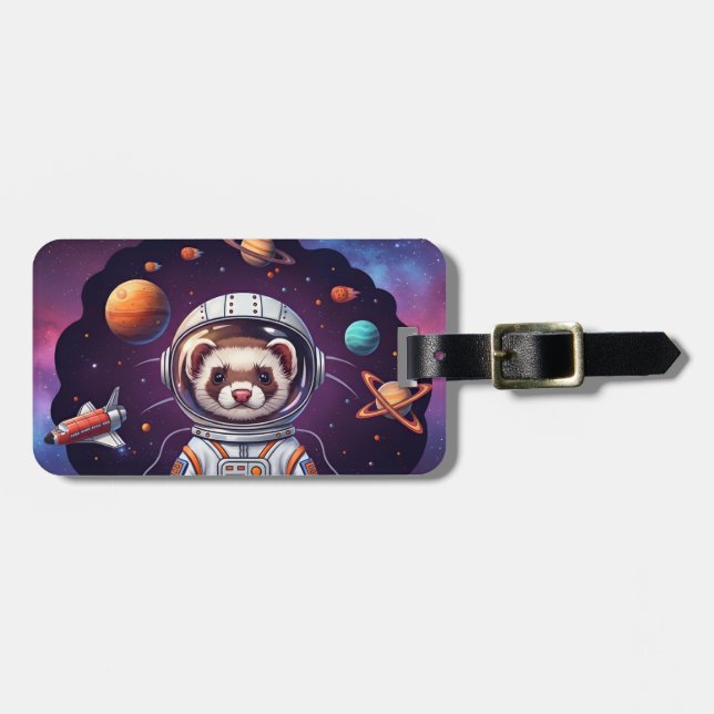 Étiquette À Bagage Cute Ferret Astronaut in Space (Devant horizontal)
