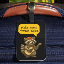 Cute Floral Raccoon Musique Duo Jouer Musique Guit