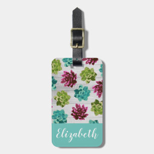 Étiquette À Bagage Cute Garden Succulents & Planes Rustiques en Bois