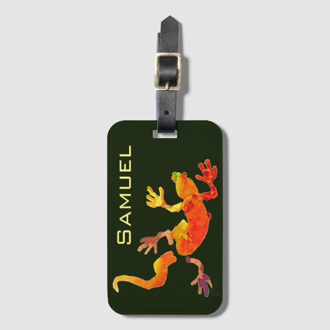 Étiquette À Bagage Cute gecko lézard nom animal illustration (Devant Vertical)