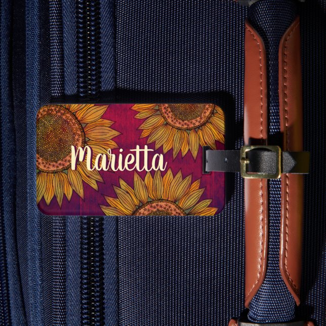 Étiquette À Bagage Cute Girl Russe Boho Bourgogne Violet Tournesol (Insitu Rectoal 4)