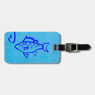 Étiquette À Bagage Cute Grunge poisson bleu et hameçon de pêche