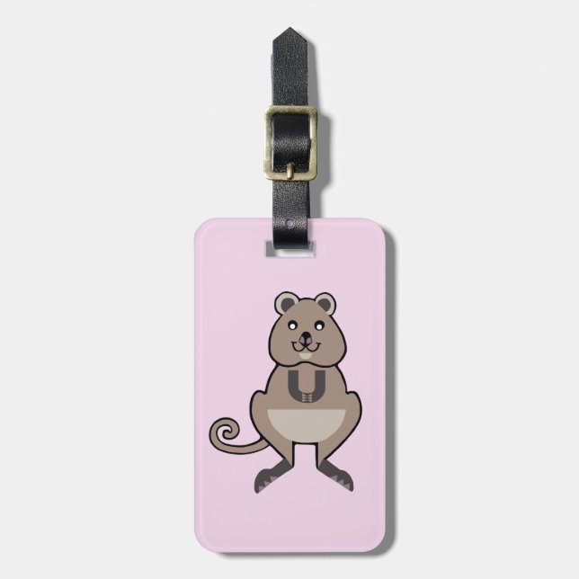 Étiquette À Bagage Cute happy QUOKKA - Aussie Faune - Rose (Devant Vertical)