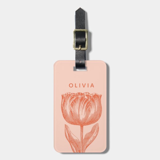 Étiquette À Bagage Cute Hollandaise Tulipe Floral Dessin rose Orange  (Devant Vertical)