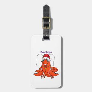 Étiquette À Bagage Cute joyeux homard portant le dessin du casquette