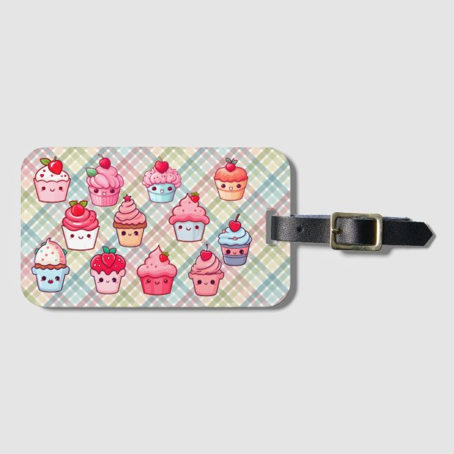 Étiquette À Bagage Cute kawaii cupcake nourriture muffin (Devant Horizontal)