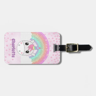 Étiquette À Bagage Cute Kawaii Rainbow Unicorn avec nom personnalisé