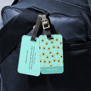 Étiquette À Bagage Cute Kawaii Smiling Avocado Motif Personnalisé