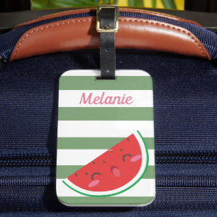 Étiquette À Bagage Cute Kawaii Watermelon and Stripes Personnalisé