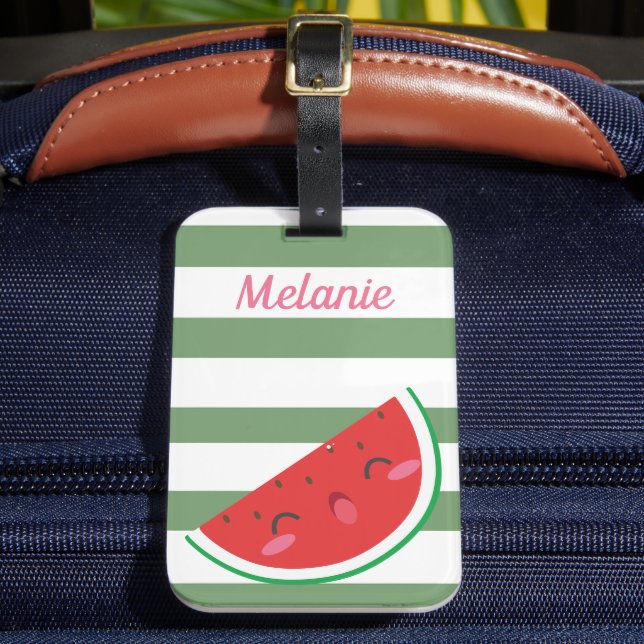 Étiquette À Bagage Cute Kawaii Watermelon and Stripes Personnalisé (Insitu Rectoal 2)