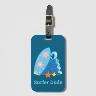 Étiquette À Bagage Cute Little Surfer Dude Surfboard et Wave
