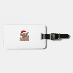 Étiquette À Bagage Cute Moo Deng Baby Hippo lumières de Noël Père Noë