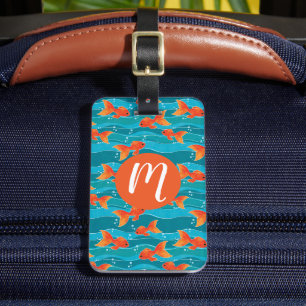 Étiquette À Bagage Cute Motif de natation Goldfish & Water