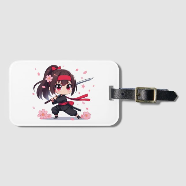 Étiquette À Bagage Cute ninja guerrière fille en fleur (Devant Horizontal)