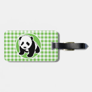 Étiquette À Bagage Cute Panda ; En vichy Vert