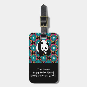 Étiquette À Bagage Cute Panda Ours Bleu Rose Fleurs Motif Floral