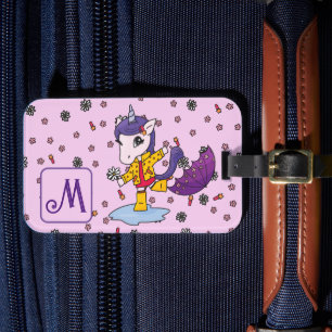 Étiquette À Bagage Cute personnalisée et simple Unicorne rose florale