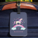 Étiquette À Bagage Cute Rainbow Unicorn<br><div class="desc">Une étiquette de bagages unicorne à arc-en-ciel rose et violet personnalisée pour filles mignonnes. Personnalisez-le pour les bagages de votre petite fille. Fera une surprise amusante lorsque vous offrez en cadeau pour des vacances à venir. Conçu pour vous par Blackberry Boulevard.</div>