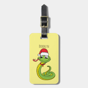 Étiquette À Bagage Cute serpent vert avec chapeau santa dessin animé