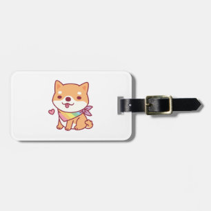 Étiquette À Bagage Cute Shiba Inu Avec Rainbow Pet Bandana