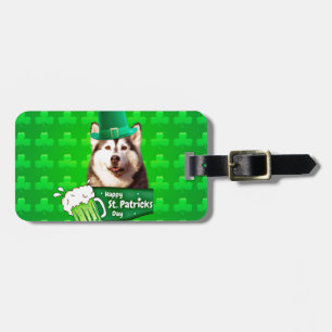 Étiquette À Bagage Cute Siberian Husky Chien Casquette St. Patrick's