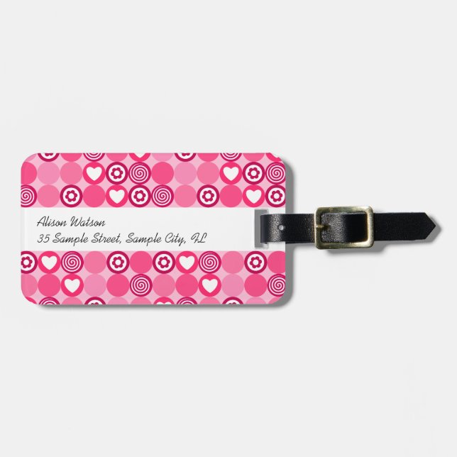 Étiquette À Bagage Cute Valentine's Day Coeur rose et Motif de fleurs (Devant horizontal)