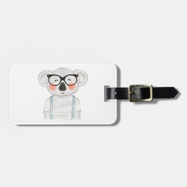 Étiquette À Bagage Cute Watercolor Koala with Glasses (Devant horizontal)