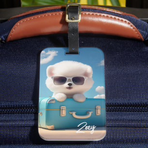 Étiquette À Bagage Cute White Dog Travel Suitcase Nom personnalisé