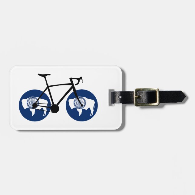 Étiquette À Bagage Cyclisme sous le drapeau du Wyoming (Devant horizontal)