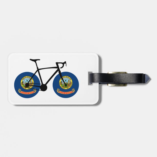 Étiquette À Bagage Cyclisme sur le drapeau de l'Idaho (Dos horizontal)