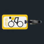Étiquette À Bagage Cycliste à vélo sur mesure<br><div class="desc">Cycliste sur son étiquette de bagage à bicyclette personnalisée avec une icône minimaliste d'une silhouette de cyclisme noir en haut jaune et votre texte sur l'arrière - plan blanc avec bordure jaune.  .</div>
