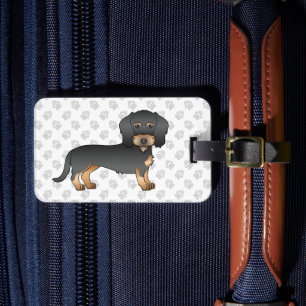Étiquette À Bagage Dachshund à poil dur noir et feu, chien de dessin