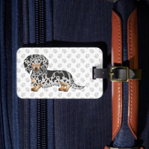 Étiquette À Bagage Dachshund à poil long noir et tan panaché & pattes