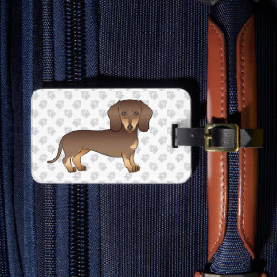 Étiquette À Bagage Dachshund aux poils courts Chocolat et Tan & Patte