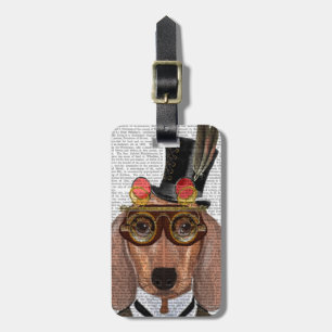 Étiquette À Bagage Dachshund avec chapeau supérieur et lunettes