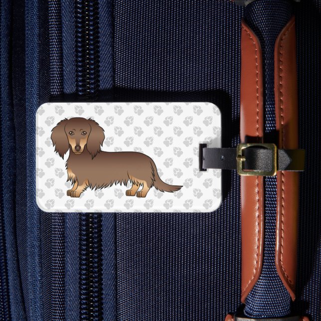 Étiquette À Bagage Dachshund de dessin animé à poils longs chocolat e (Insitu Rectoal 4)
