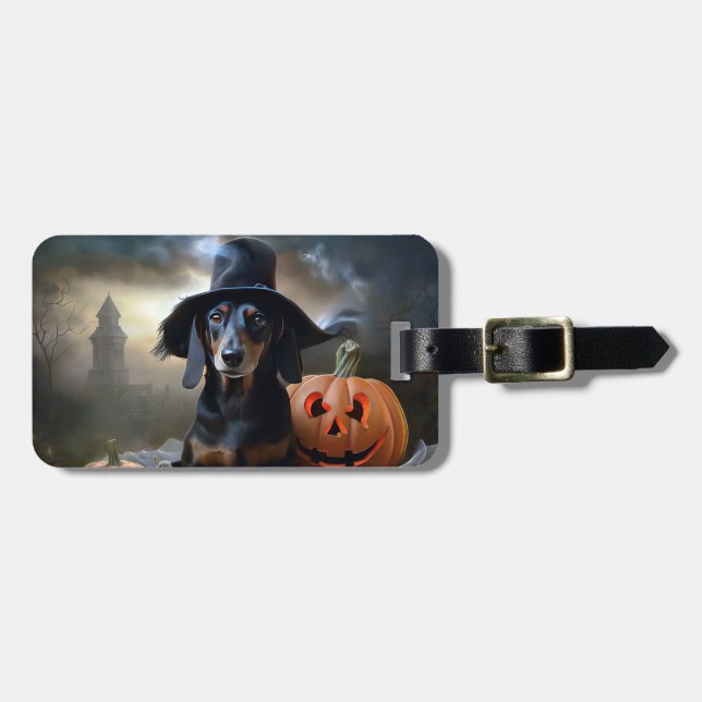 Étiquette À Bagage Dachshund Halloween Épouvantable (Devant horizontal)