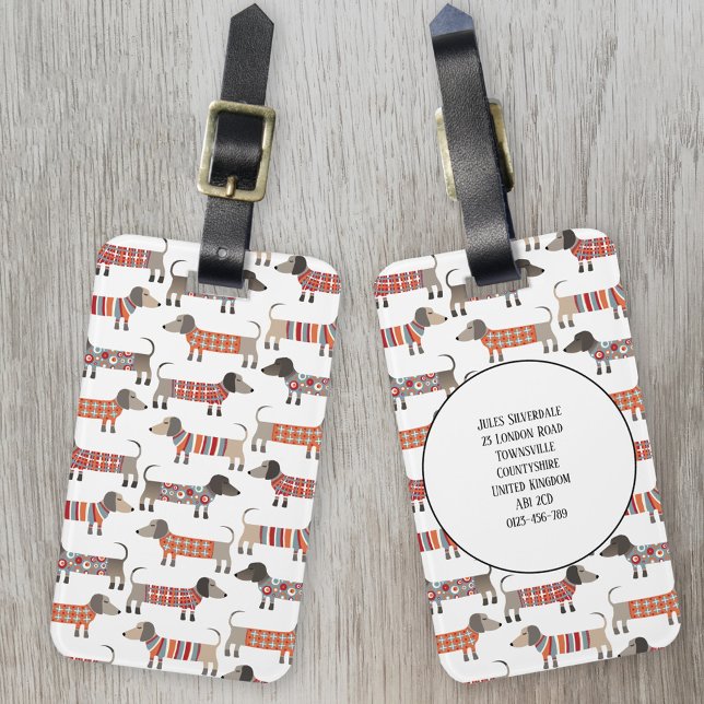 Étiquette À Bagage Dachshund Saucisse Chien Motif Nom personnalisé (Créateur téléchargé)