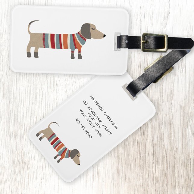 Étiquette À Bagage Dachshund Sausage Chien Personnalisé (Fun Dachshund Wiener Sausage dog personalized luggage tag)