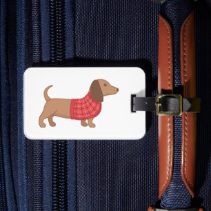 Étiquette À Bagage Dachshund Wiener Chien Douille Rouge Plaid