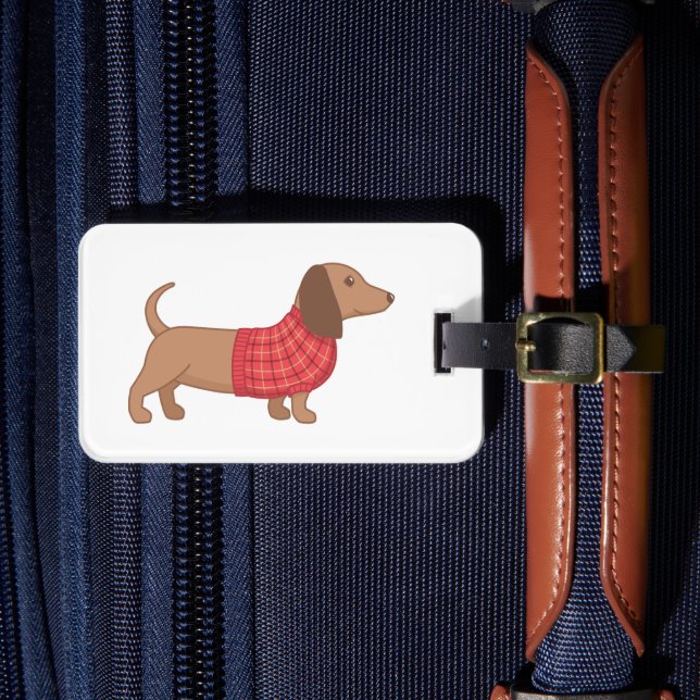 Étiquette À Bagage Dachshund Wiener Chien Douille Rouge Plaid (Insitu Rectoal 4)