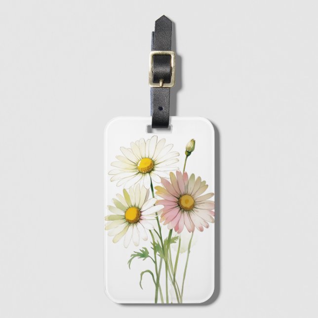 Étiquette À Bagage Daisy Watercolor Flower Moderne Professionnel (Devant Vertical)