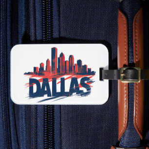 Étiquette À Bagage Dallas Skyline Impression d'art à l'aquarelle – Vi