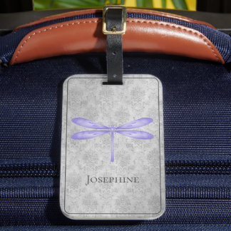 Étiquette À Bagage Damas de libellule violette