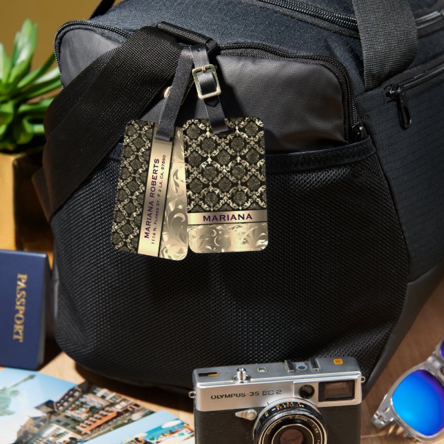 Étiquette À Bagage Damas d'or et persiennes métalliques (Recto & Verso)