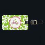 Étiquette À Bagage Damas monogrammes de framboise et de chaux Imprime<br><div class="desc">Damas monogrammes de framboise et de chaux Imprimer</div>