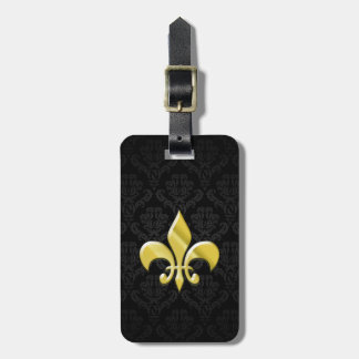 Étiquette À Bagage Damas noir/or Fleur de Lis