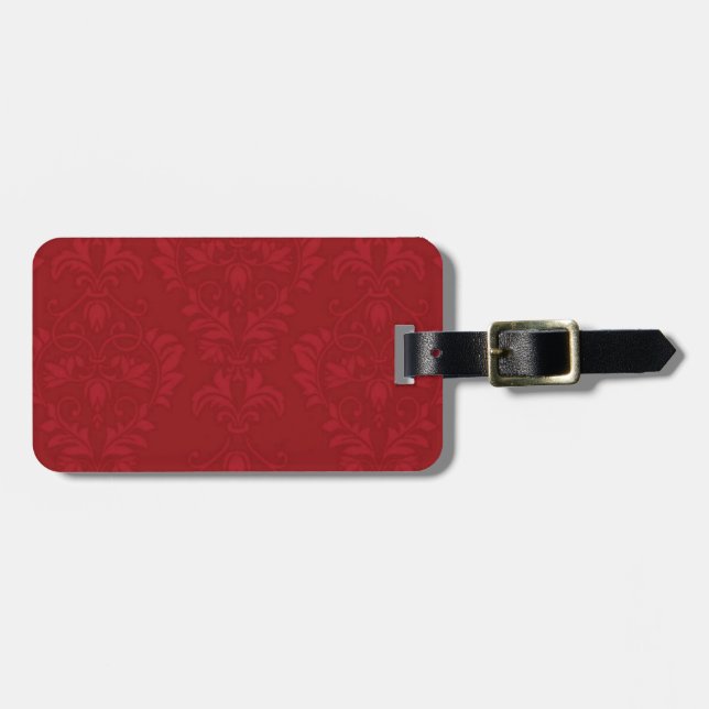 Étiquette À Bagage Damas rouge (Devant horizontal)